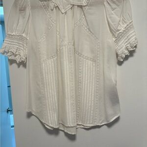 Women's White Lace-Trim Peasant Blouse